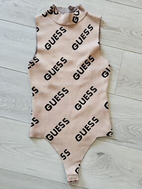 Guess Sleeveless Logo Mockneck Knit Bodysuit, XS